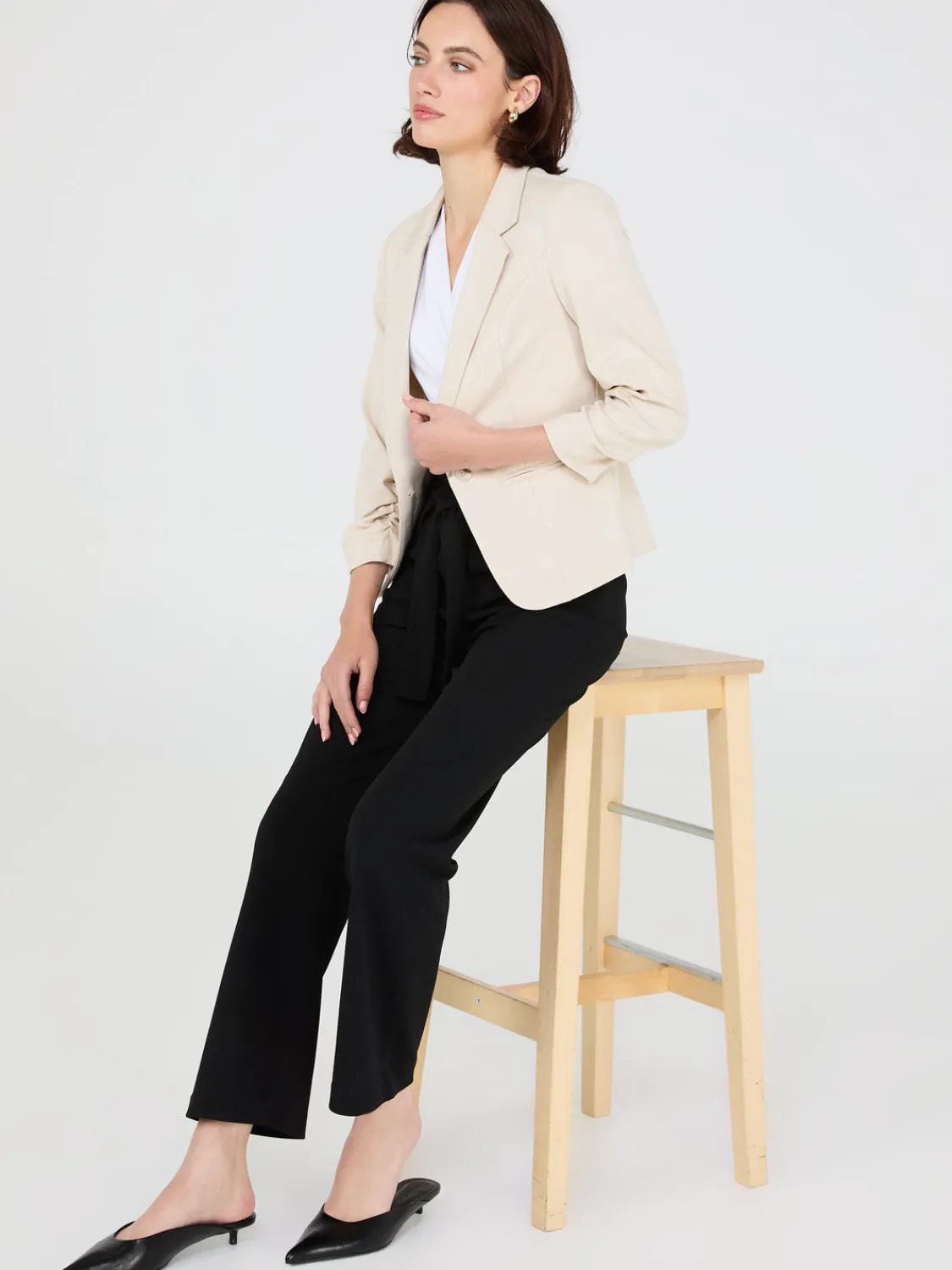 Suzy Shier Blazers & Vests>3/4 Ruched Sleeve Blazer