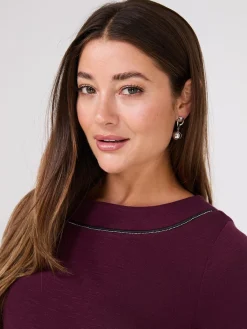 Suzy Shier Long Sleeve>3/4 Sleeve Boat Neck Top
