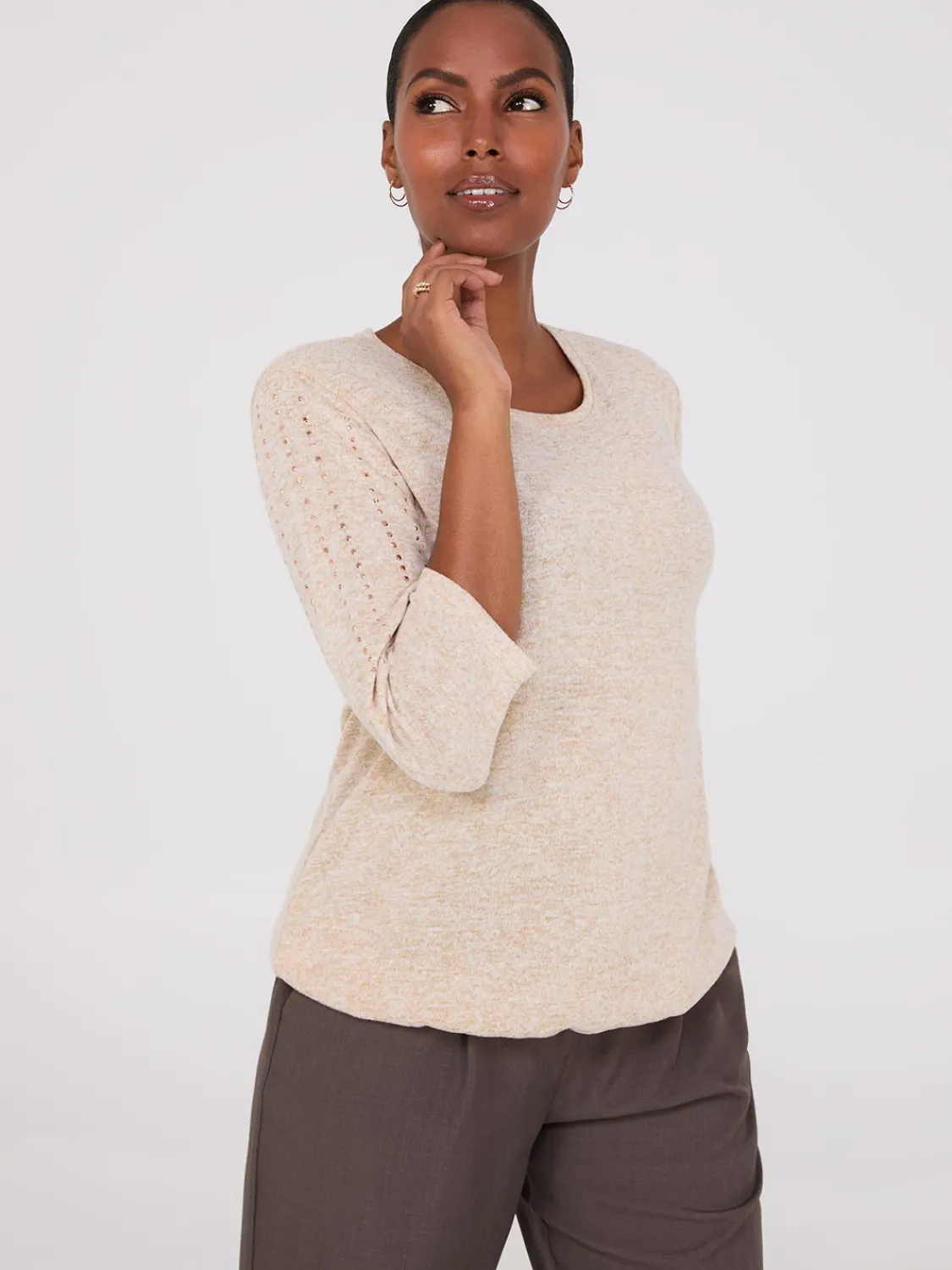 Suzy Shier Long Sleeve>3/4 Sleeve Drawstring Hem Top