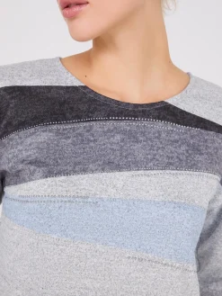 Suzy Shier Long Sleeve>Abstract Colour Block Top With Stud Details