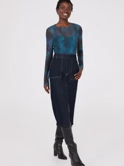 Suzy Shier Long Sleeve|Fashion Tops>Abstract Print Long Sleeve Mesh Top With Cami