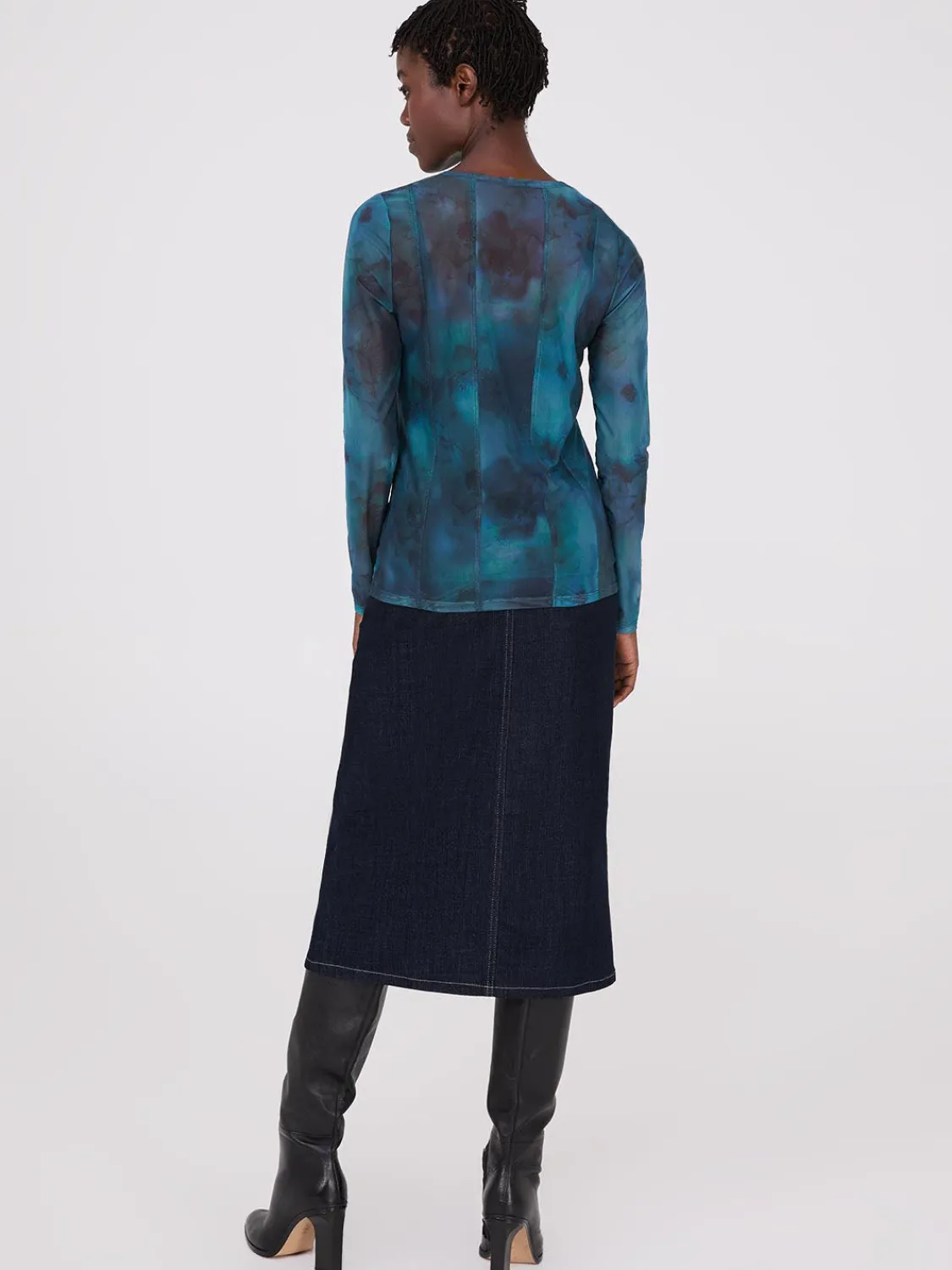 Suzy Shier Long Sleeve|Fashion Tops>Abstract Print Long Sleeve Mesh Top With Cami
