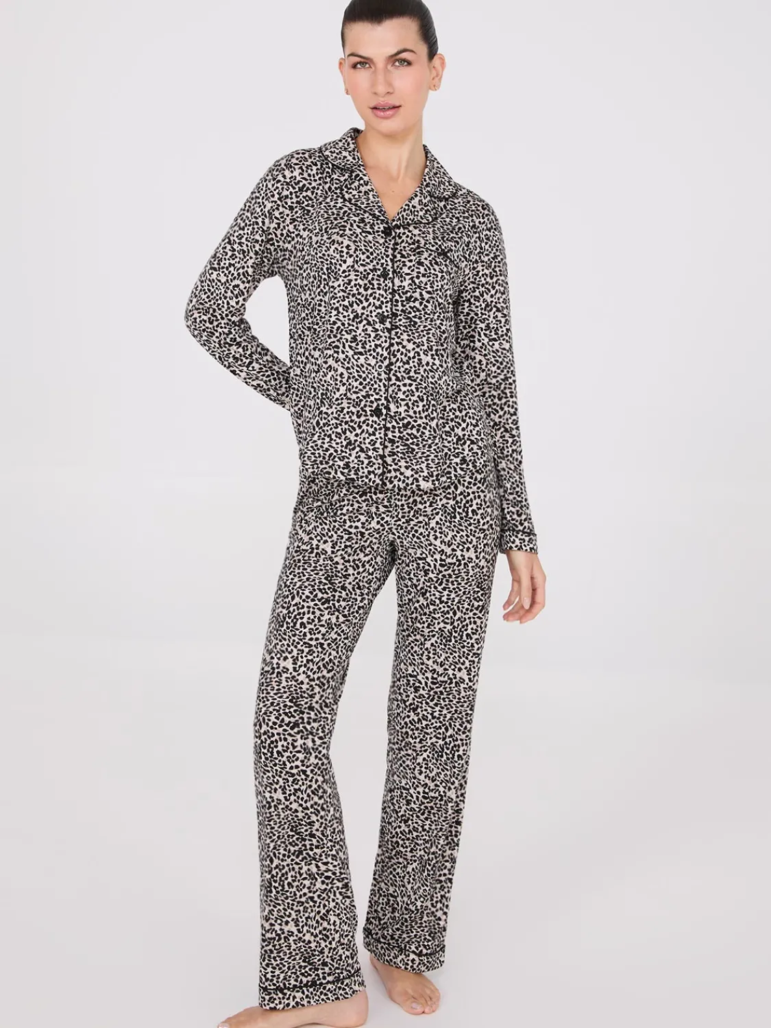 Suzy Shier Lounge & Pjs>Animal Print Button-Down Pajama Set