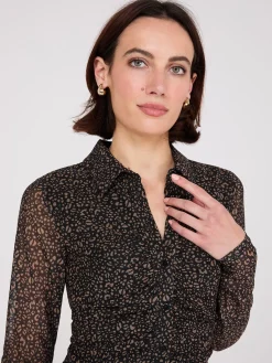 Suzy Shier Mini|Party Dresses>Animal Print Button-Front Gathered Mesh Dress