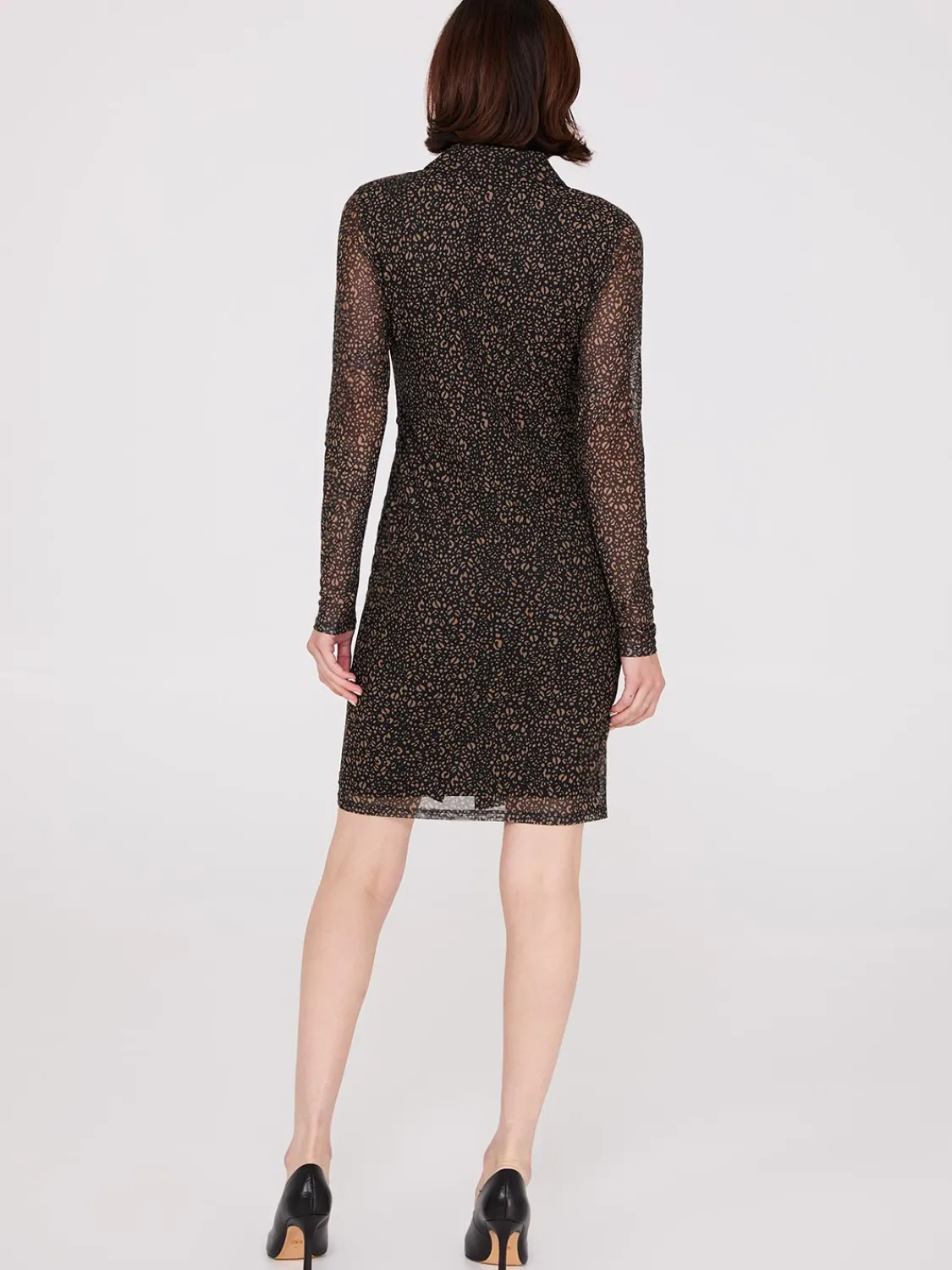 Suzy Shier Mini|Party Dresses>Animal Print Button-Front Gathered Mesh Dress