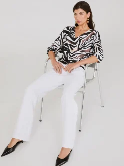 Suzy Shier Tops|Short Sleeve>Animal Print Satin Dolman Sleeve Top
