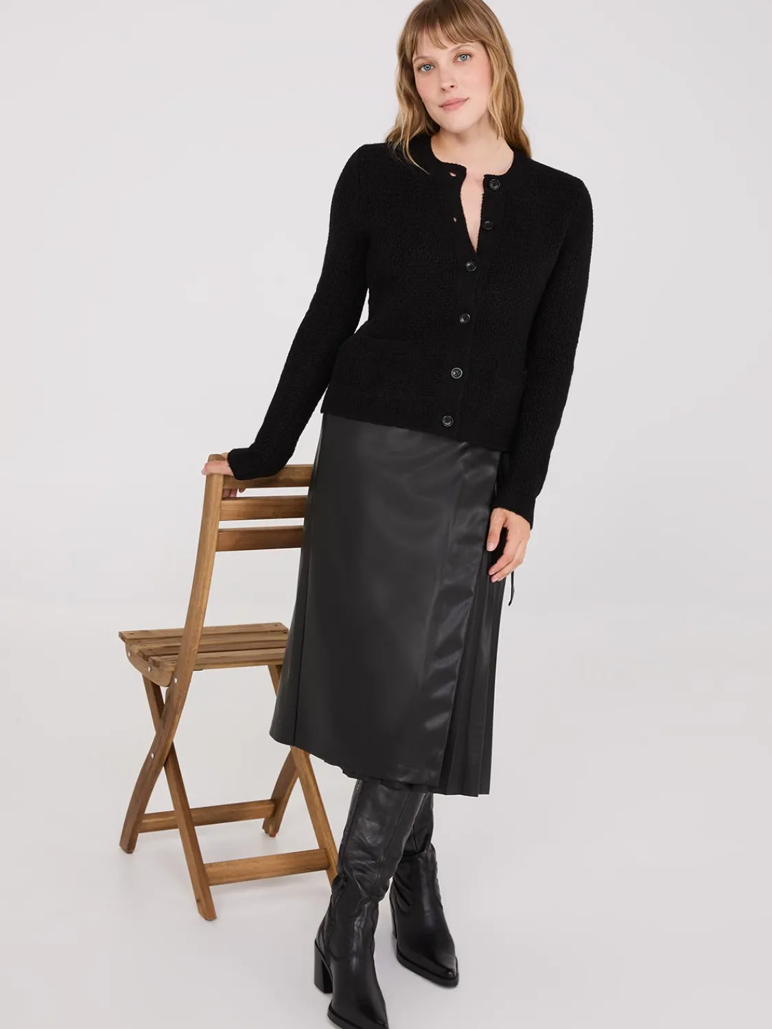 Suzy Shier Long Sleeve|Sweaters & Cardigans>Basketweave Button-Front Cardigan