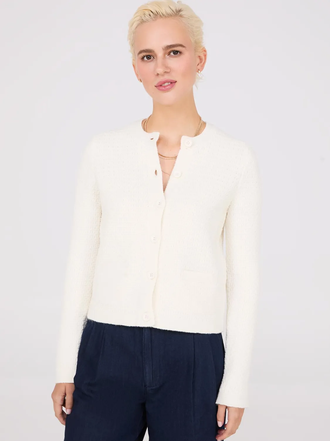 Suzy Shier Long Sleeve|Sweaters & Cardigans>Basketweave Button-Front Cardigan