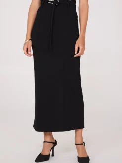 Suzy Shier Bottoms|Skirts>Belted Front Pintuck Column Skirt