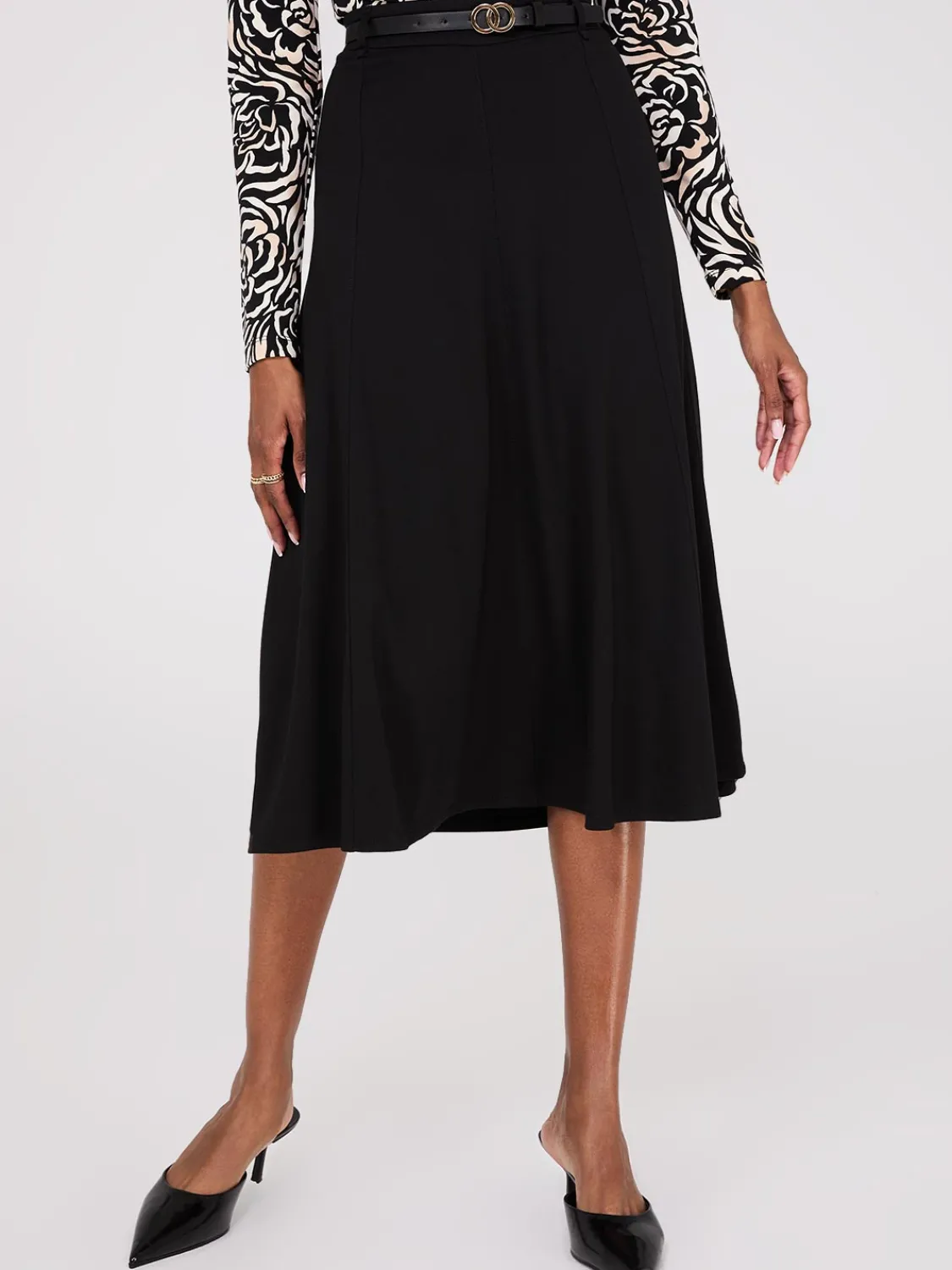 Suzy Shier Bottoms|Skirts>Belted Panel Midi Skirt
