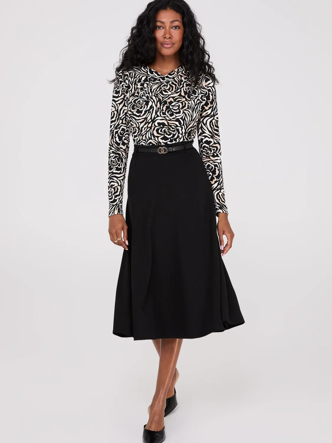 Suzy Shier Bottoms|Skirts>Belted Panel Midi Skirt