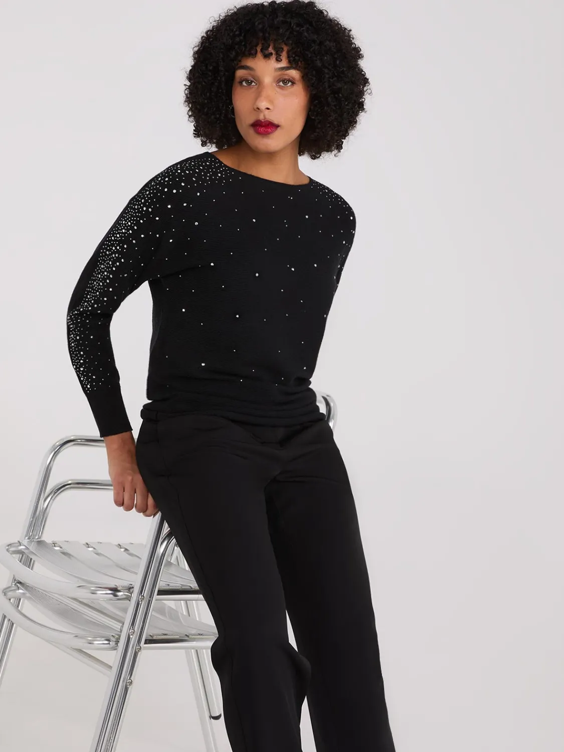 Suzy Shier Long Sleeve|Fashion Tops>Boat Neck Embellished Sweater