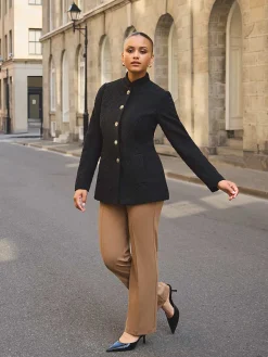 Suzy Shier Blazers & Vests>Boucle Blazer With Mandarin Collar