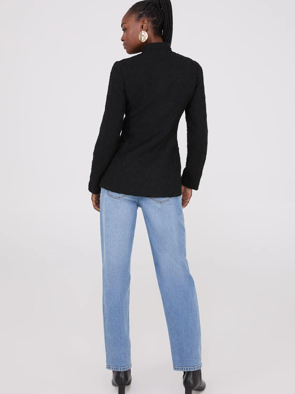 Suzy Shier Blazers & Vests>Boucle Blazer With Mandarin Collar
