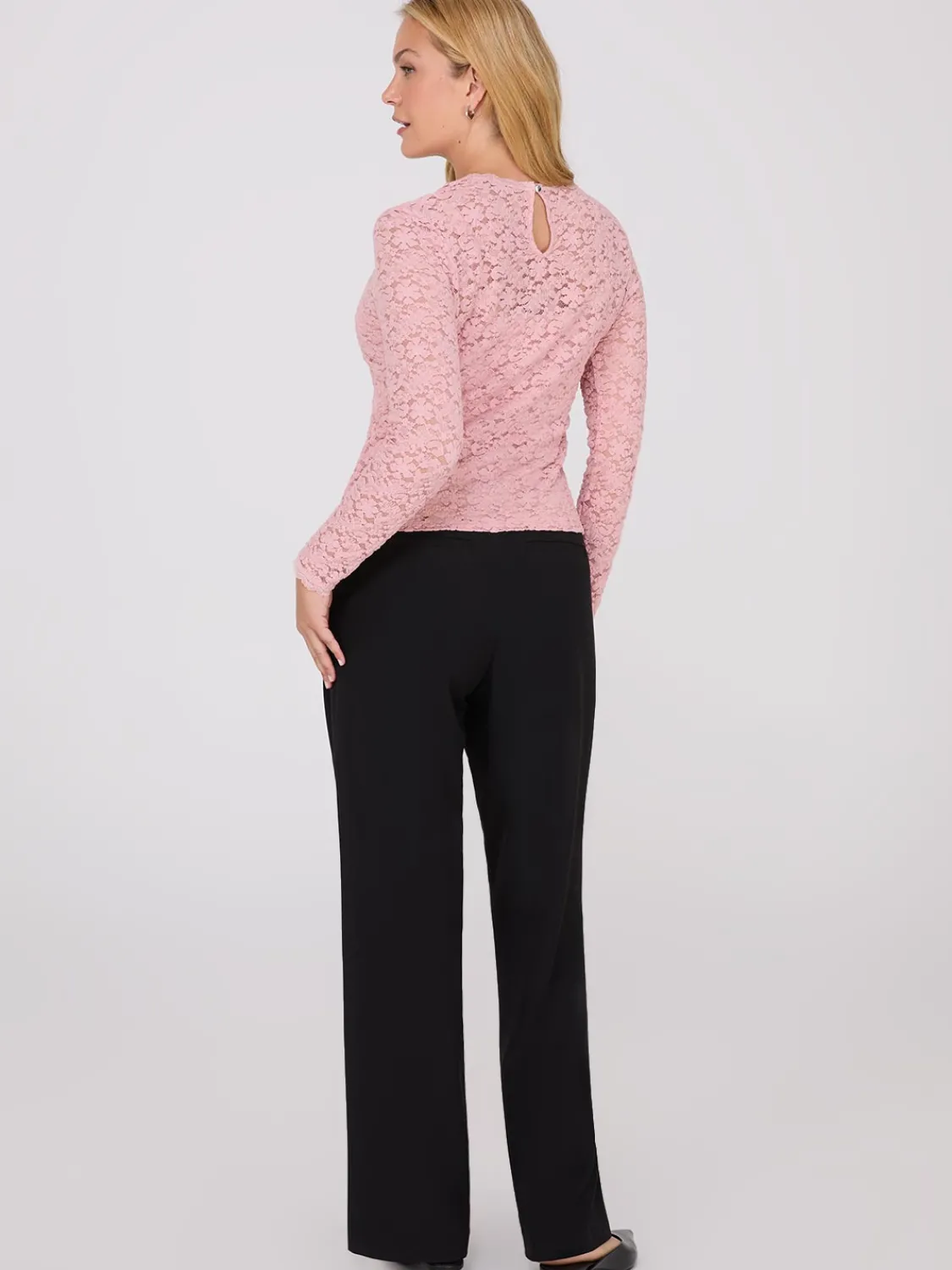 Suzy Shier Tops|Long Sleeve>Bubble Lace Long Sleeve Top With Cami