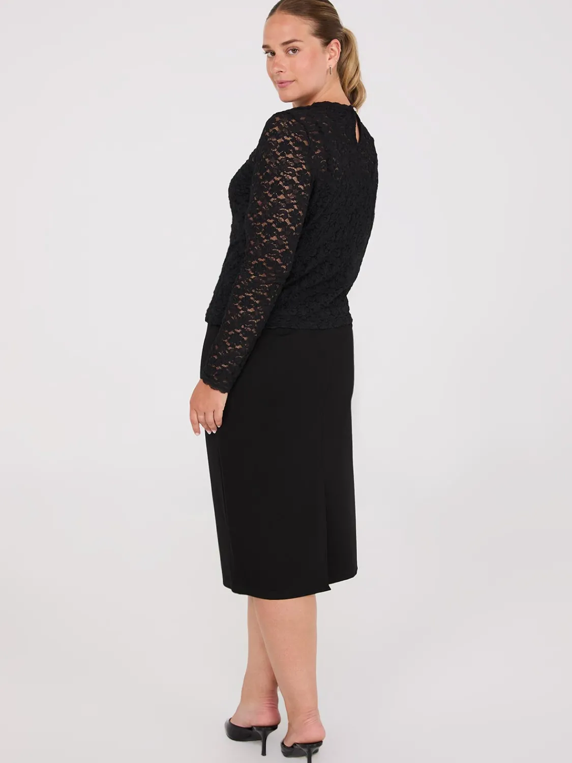 Suzy Shier Tops|Long Sleeve>Bubble Lace Long Sleeve Top With Cami