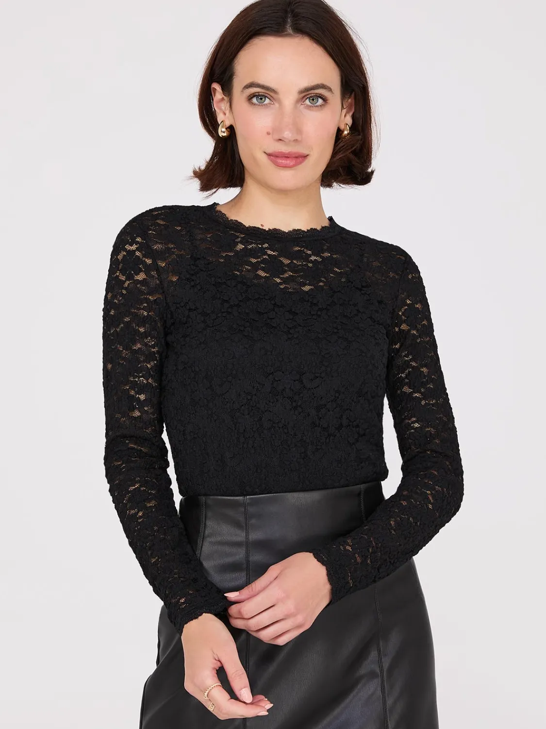Suzy Shier Tops|Long Sleeve>Bubble Lace Long Sleeve Top With Cami