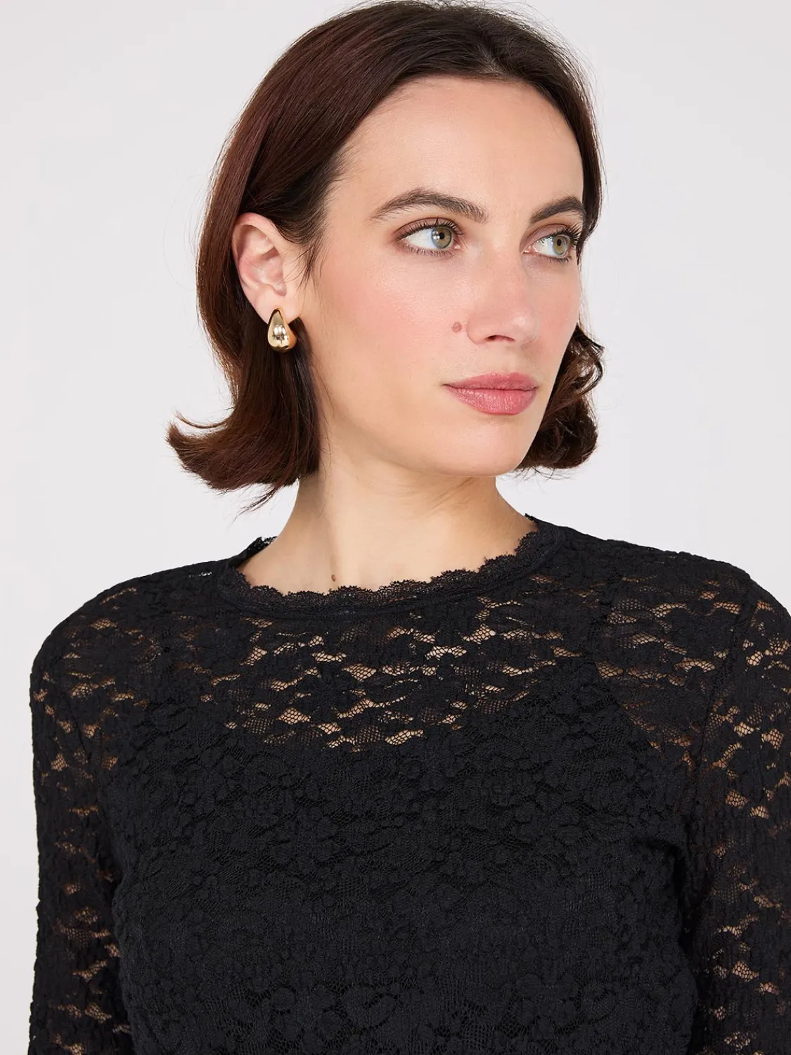 Suzy Shier Tops|Long Sleeve>Bubble Lace Long Sleeve Top With Cami
