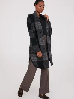 Suzy Shier Long Sleeve|Sweaters & Cardigans>3-Button Plaid Coatigan