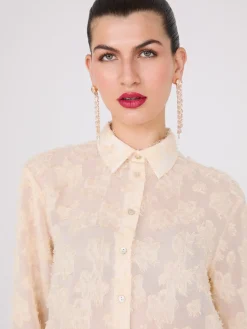 Suzy Shier Tops|Long Sleeve>Button-Front Textured Blouse