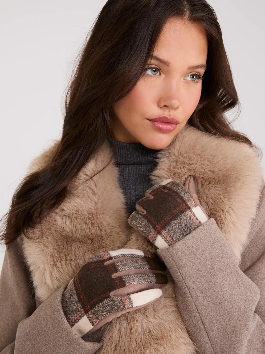 Suzy Shier Hats & Scarves & Gloves>Check Gloves With Lining