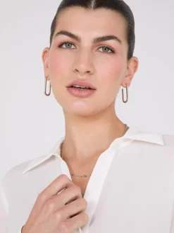 Suzy Shier Tops|Long Sleeve>Chiffon Button-Front Blouse With Satin Details