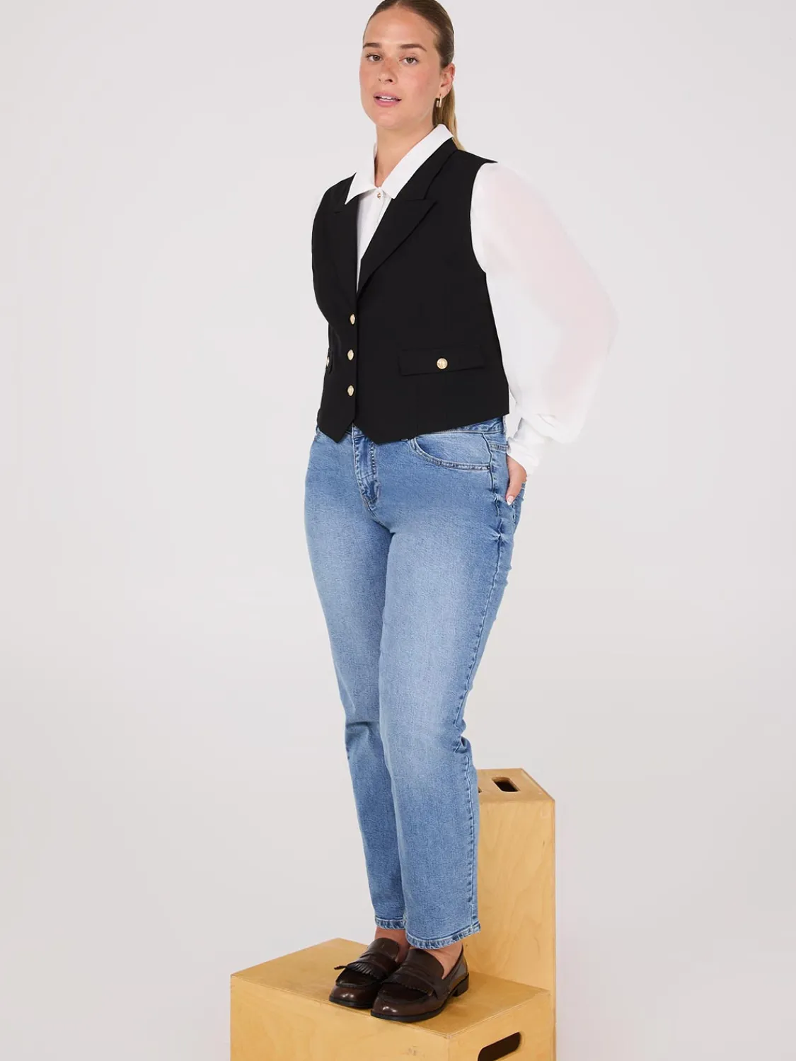 Suzy Shier Tops|Long Sleeve>Chiffon Button-Front Volume Sleeve Blouse