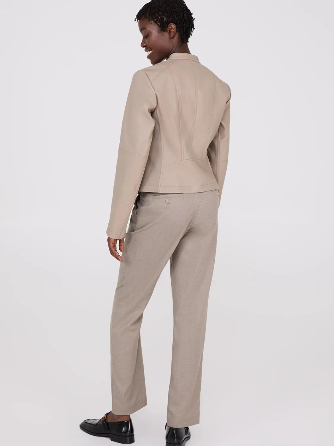 Suzy Shier Puffers & Jackets|Puffers & Jackets>Collarless Faux Leather Jacket