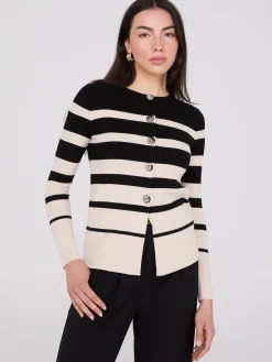 Suzy Shier Long Sleeve|Sweaters & Cardigans>Colour Block Striped Button-Front Cardigan