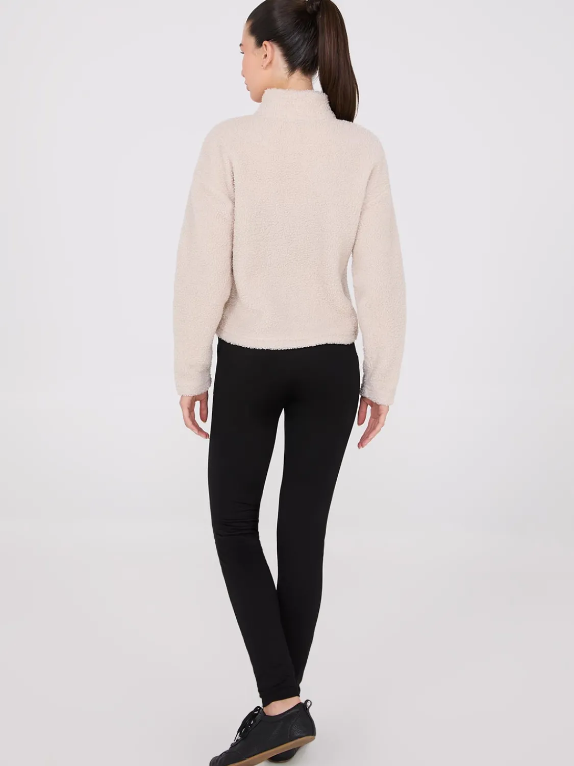 Suzy Shier Lounge & Pjs|Long Sleeve>Contrast Piping Half-Zip Sherpa Sweater
