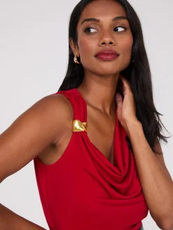 Suzy Shier Sleeveless|Fashion Tops>Cowl Neck Top With Metal Buckle