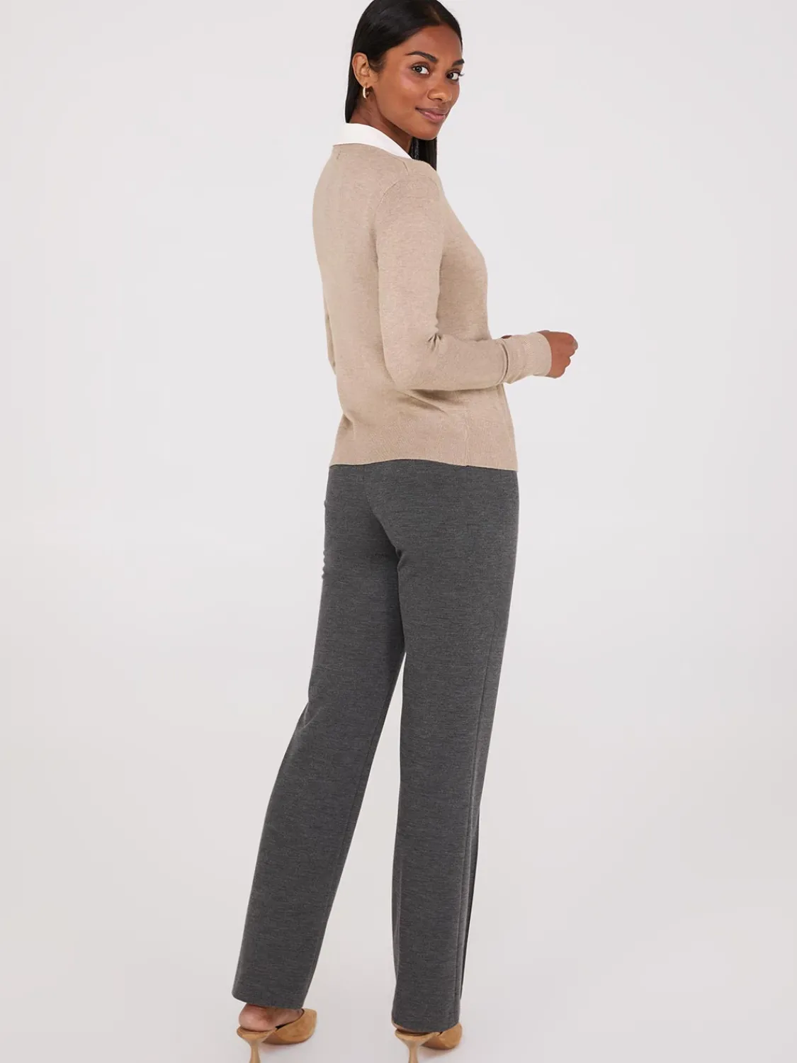 Suzy Shier Long Sleeve|Sweaters & Cardigans>Crew Neck Cardigan With Ribbed Details