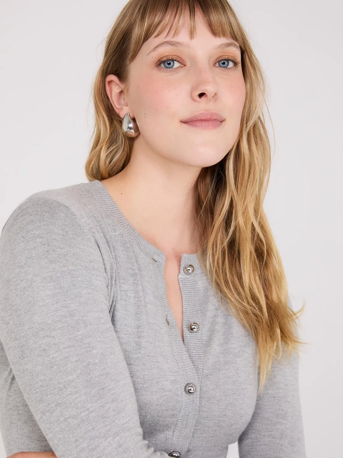 Suzy Shier Long Sleeve|Sweaters & Cardigans>Crew Neck Cardigan With Ribbed Details