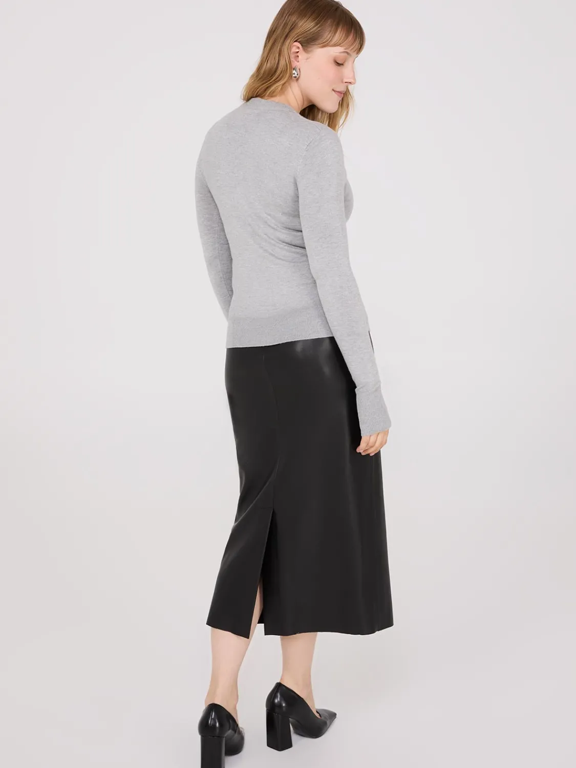 Suzy Shier Long Sleeve|Sweaters & Cardigans>Crew Neck Cardigan With Ribbed Details
