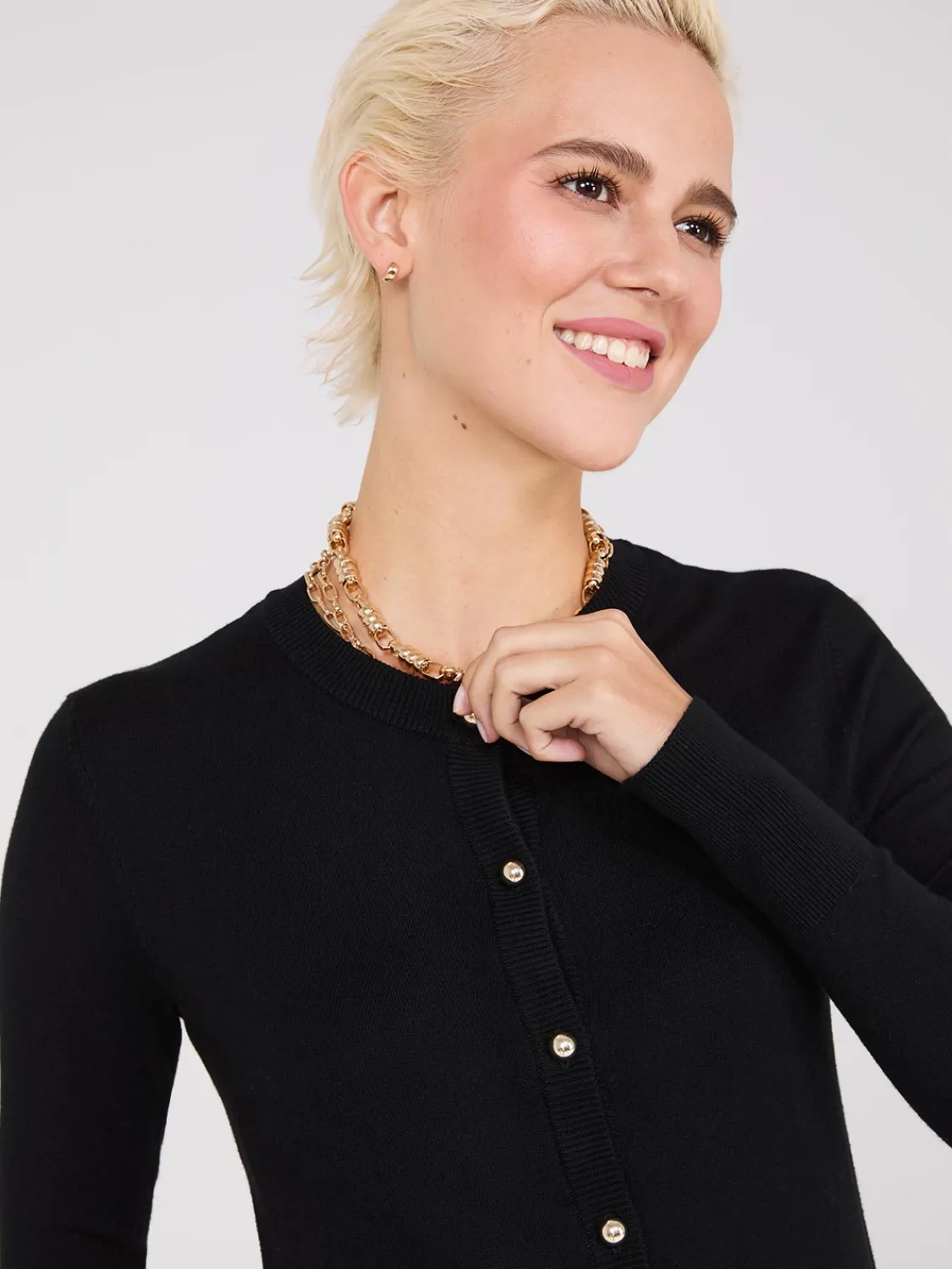 Suzy Shier Long Sleeve|Sweaters & Cardigans>Crew Neck Cardigan With Ribbed Details