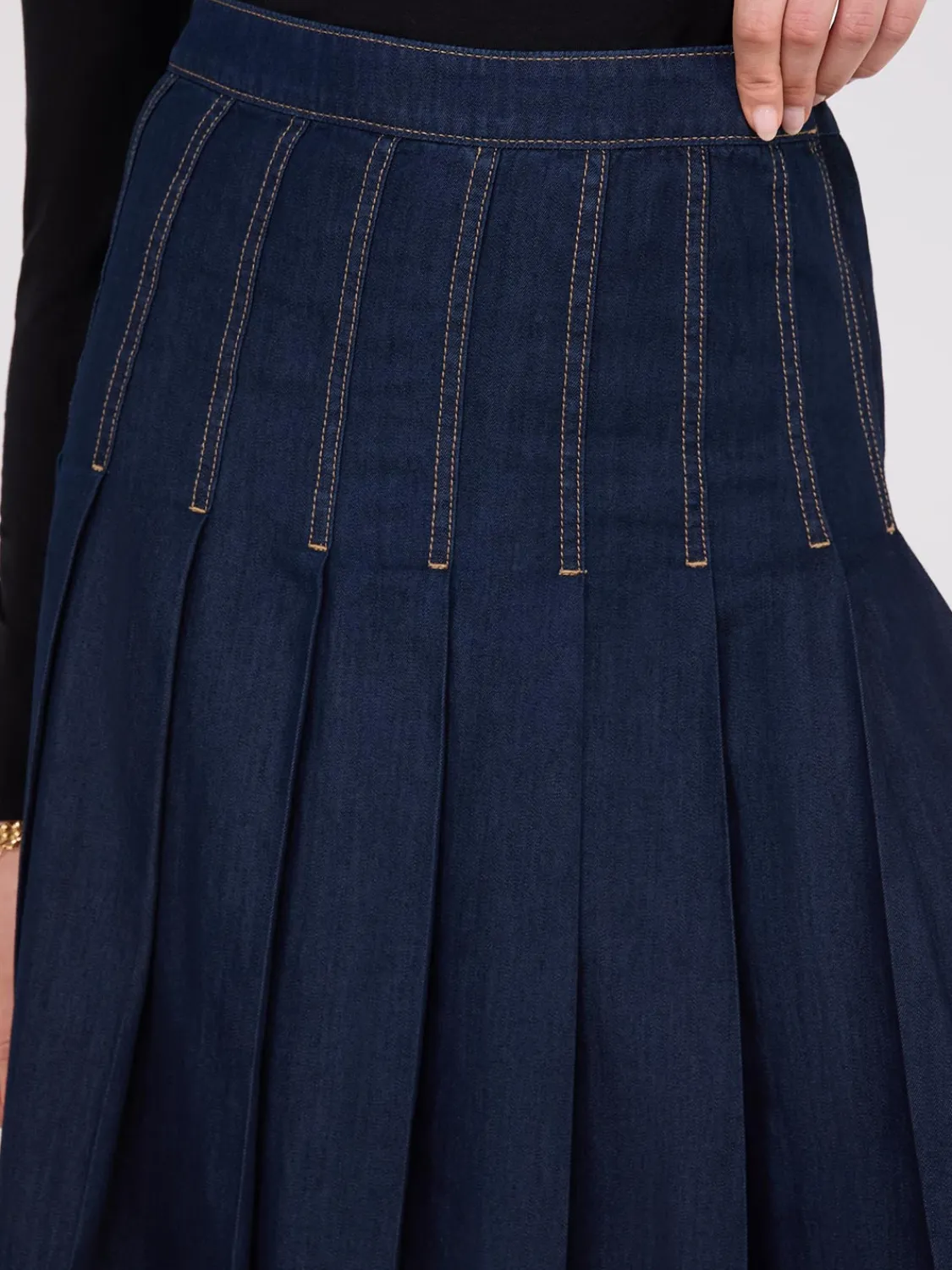 Suzy Shier Skirts>Denim Pleated Midi Skirt