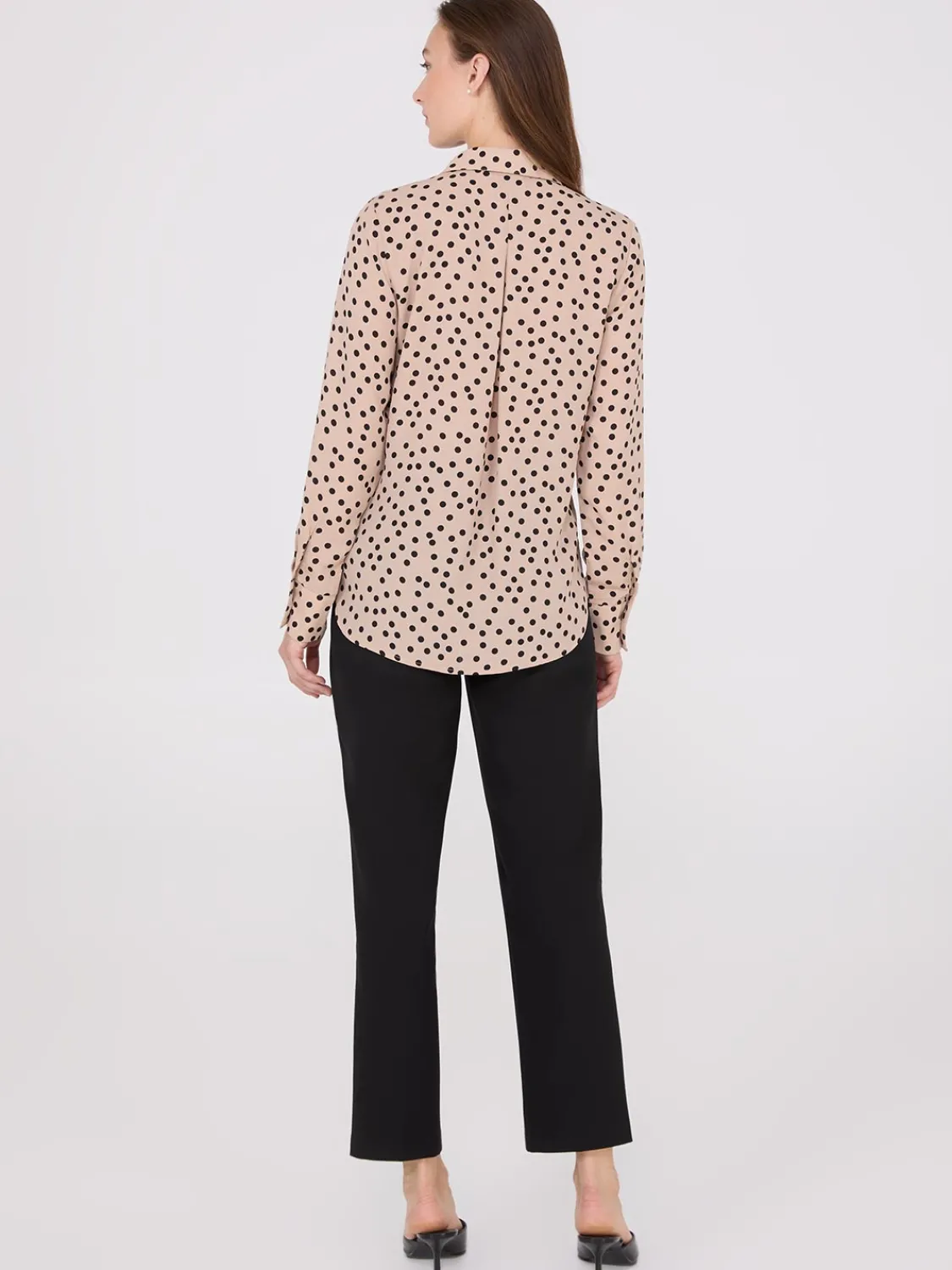 Suzy Shier Tops|Long Sleeve>Dot Print Chiffon Button-Front Blouse