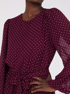 Suzy Shier Mini|Work Dresses>Dot Print Chiffon Fit & Flare Mini Dress