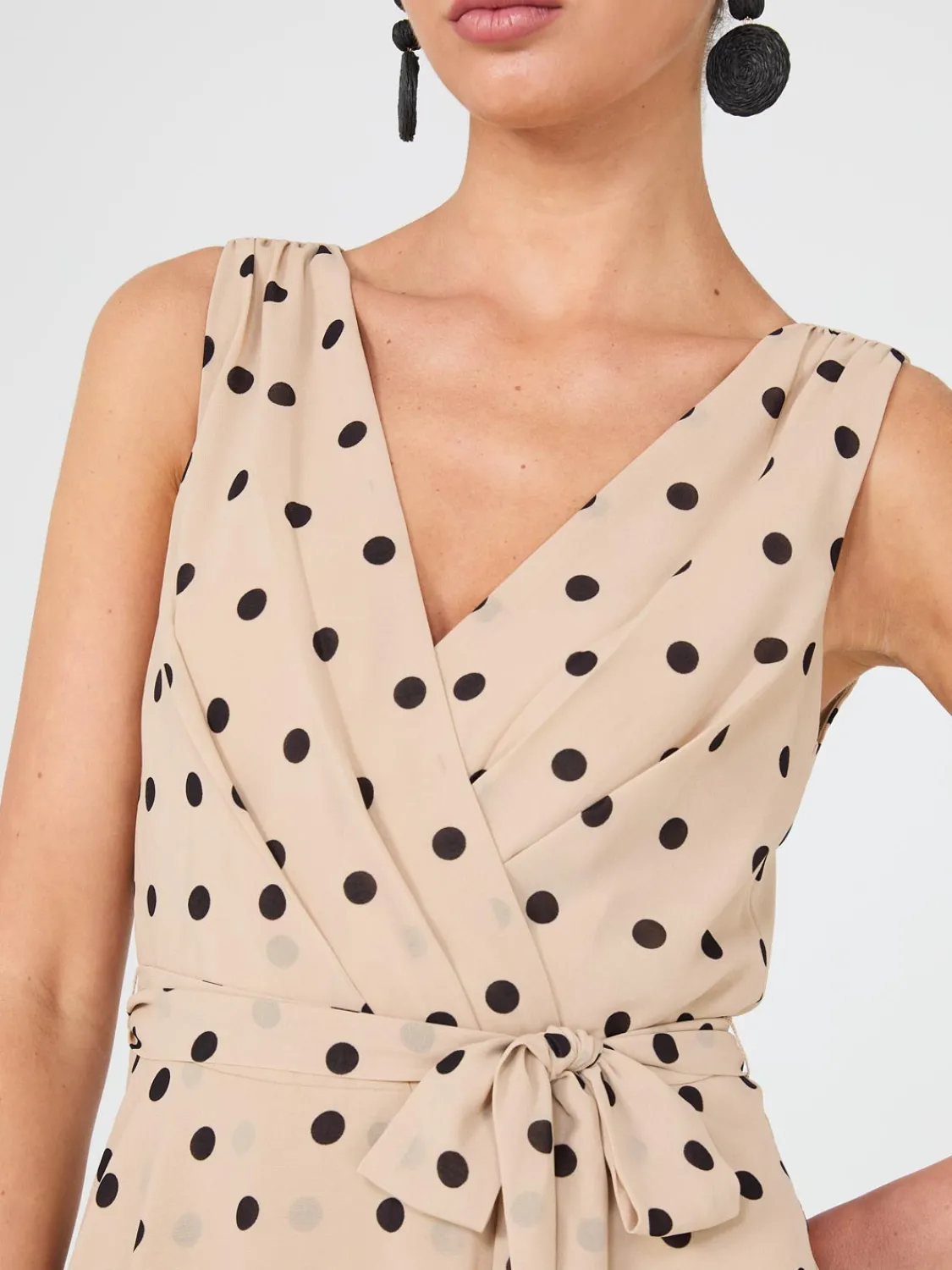 Suzy Shier Work Dresses|Dresses>Dot Print Crossover Chiffon Midi Dress