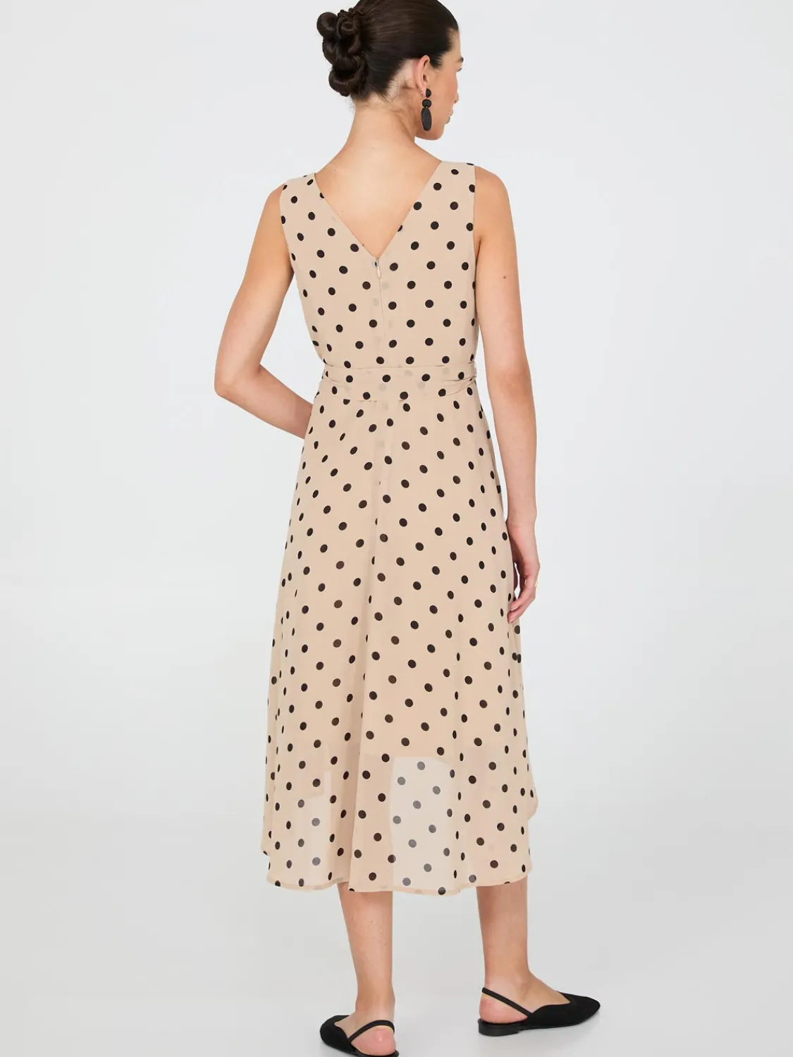 Suzy Shier Work Dresses|Dresses>Dot Print Crossover Chiffon Midi Dress