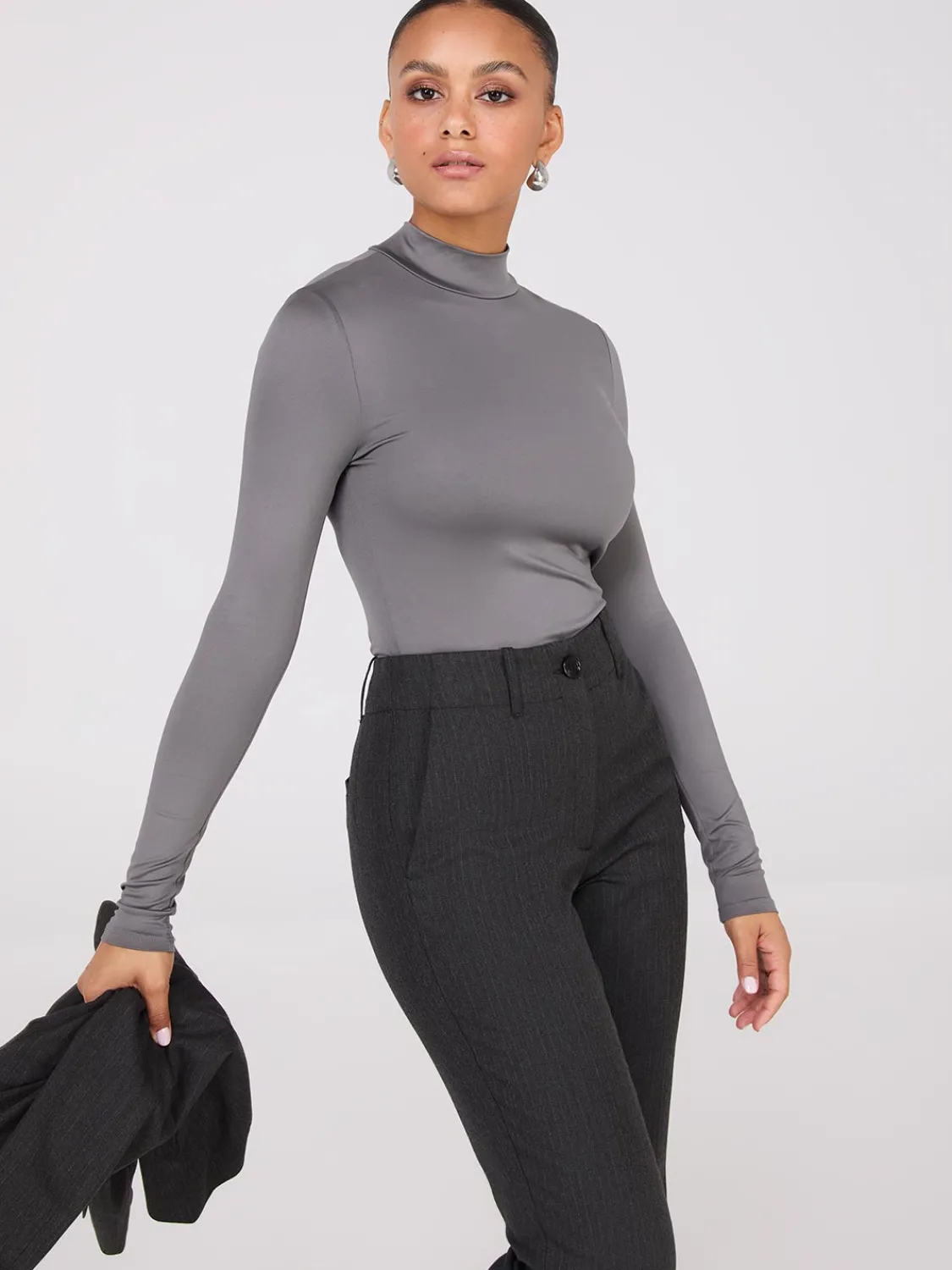 Suzy Shier Tops|Suzy Everyday>Double Layer Mock Neck Long Sleeve Top