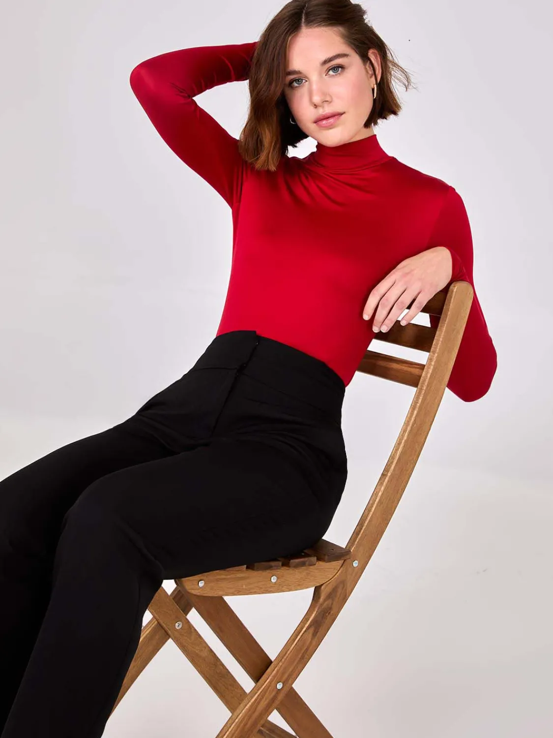 Suzy Shier Tops|Suzy Everyday>Double Layer Mock Neck Long Sleeve Top