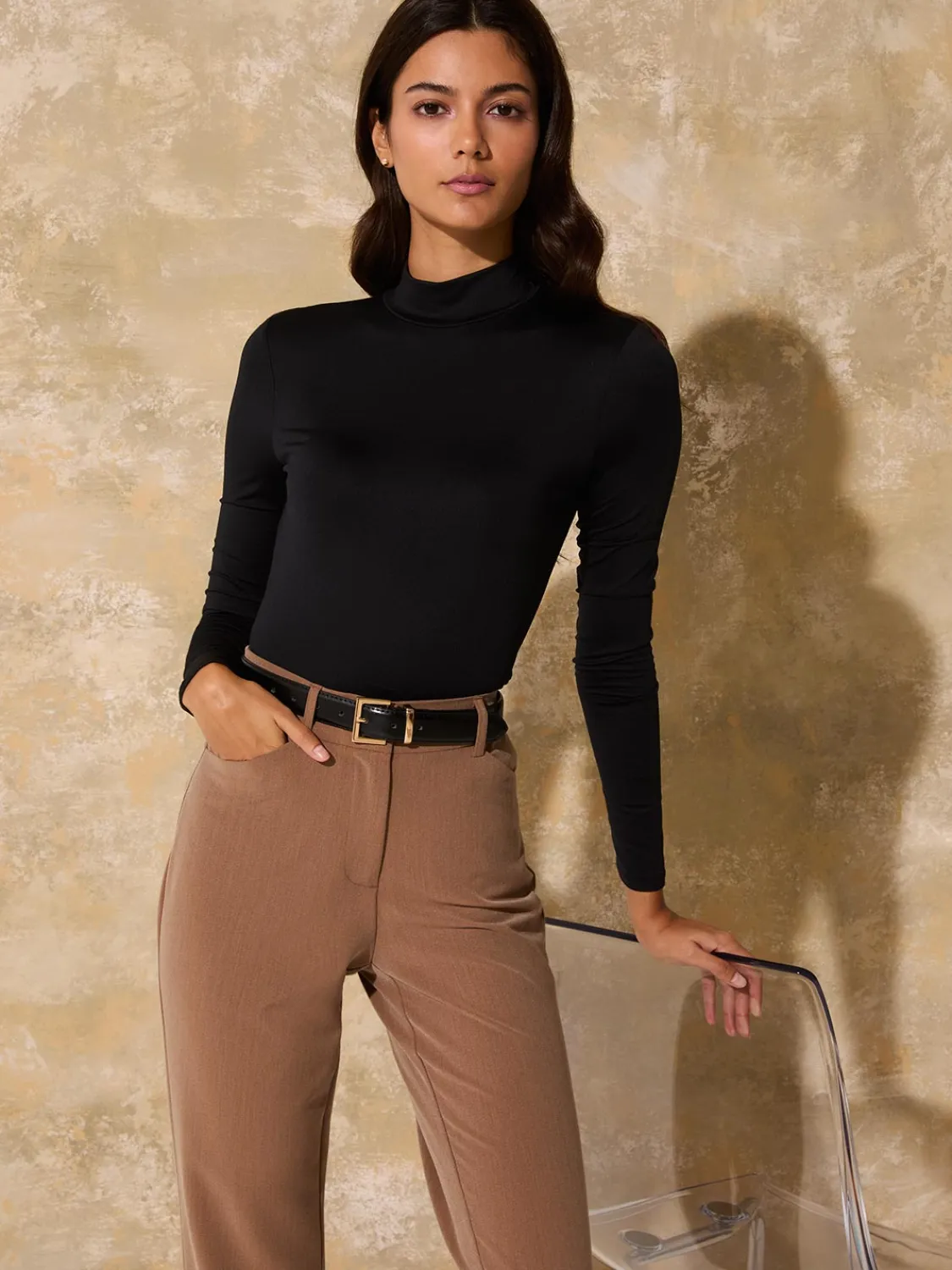 Suzy Shier Tops|Suzy Everyday>Double Layer Mock Neck Long Sleeve Top