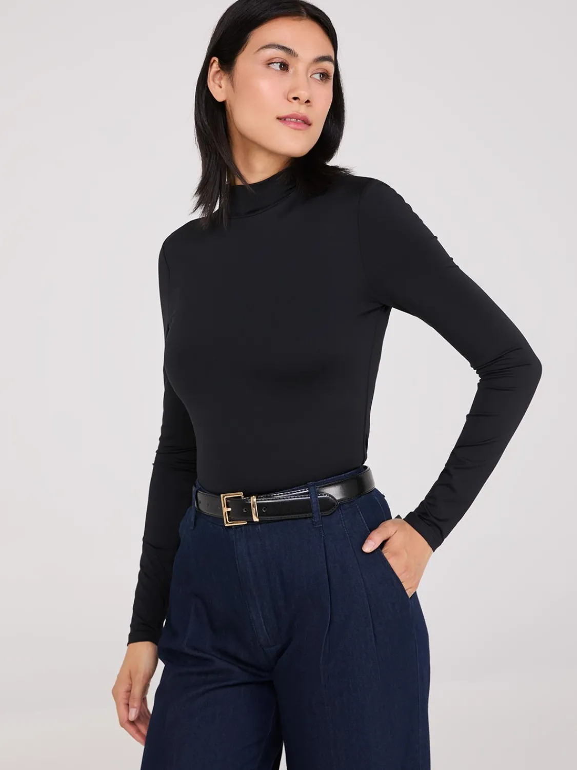 Suzy Shier Tops|Suzy Everyday>Double Layer Mock Neck Long Sleeve Top