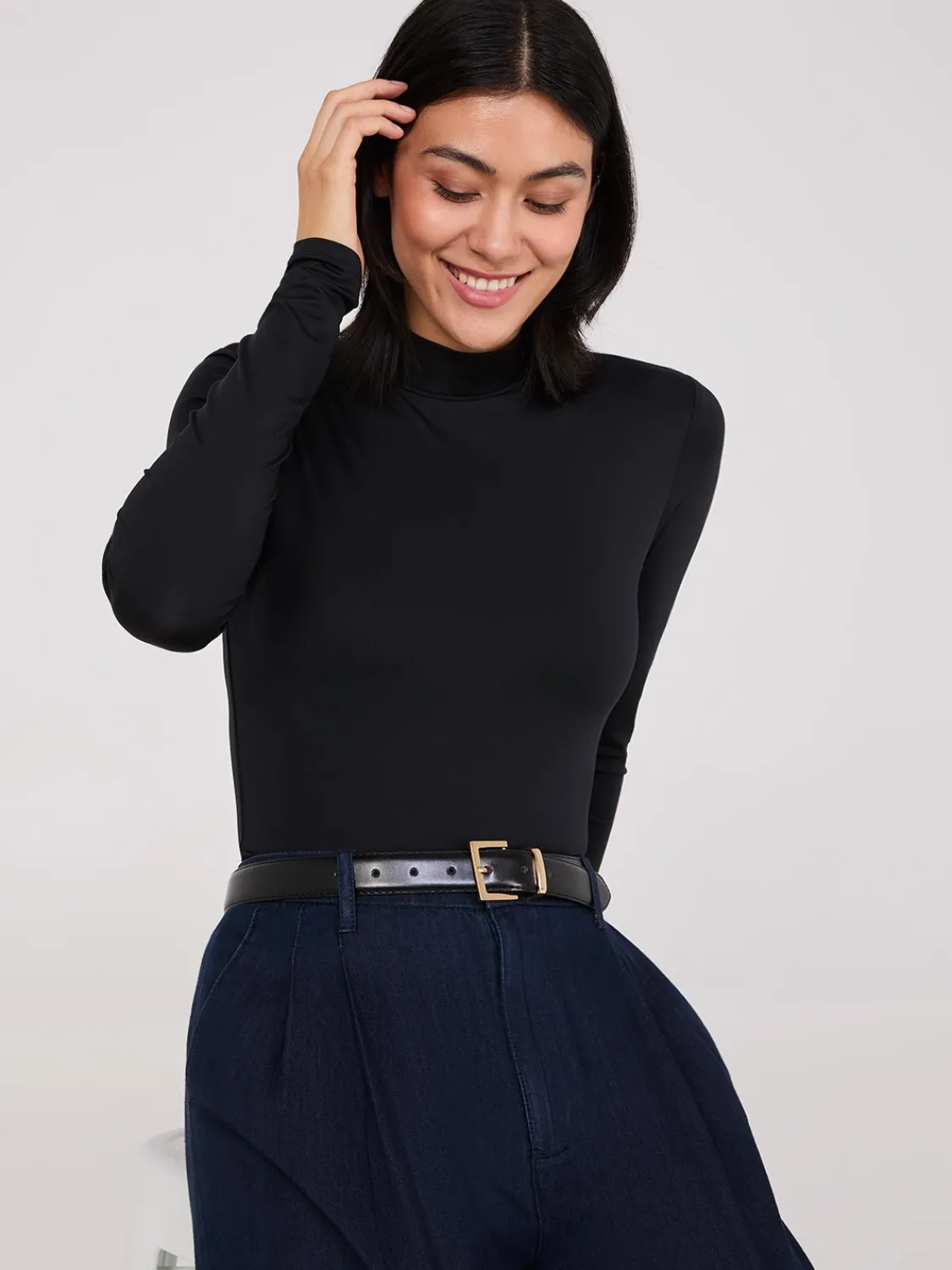 Suzy Shier Tops|Suzy Everyday>Double Layer Mock Neck Long Sleeve Top