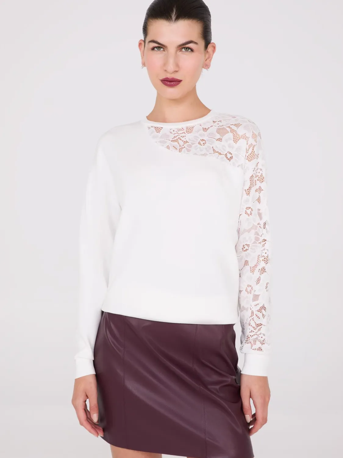 Suzy Shier Long Sleeve|Fashion Tops>Drop Shoulder Sweater With Lace Sleeve