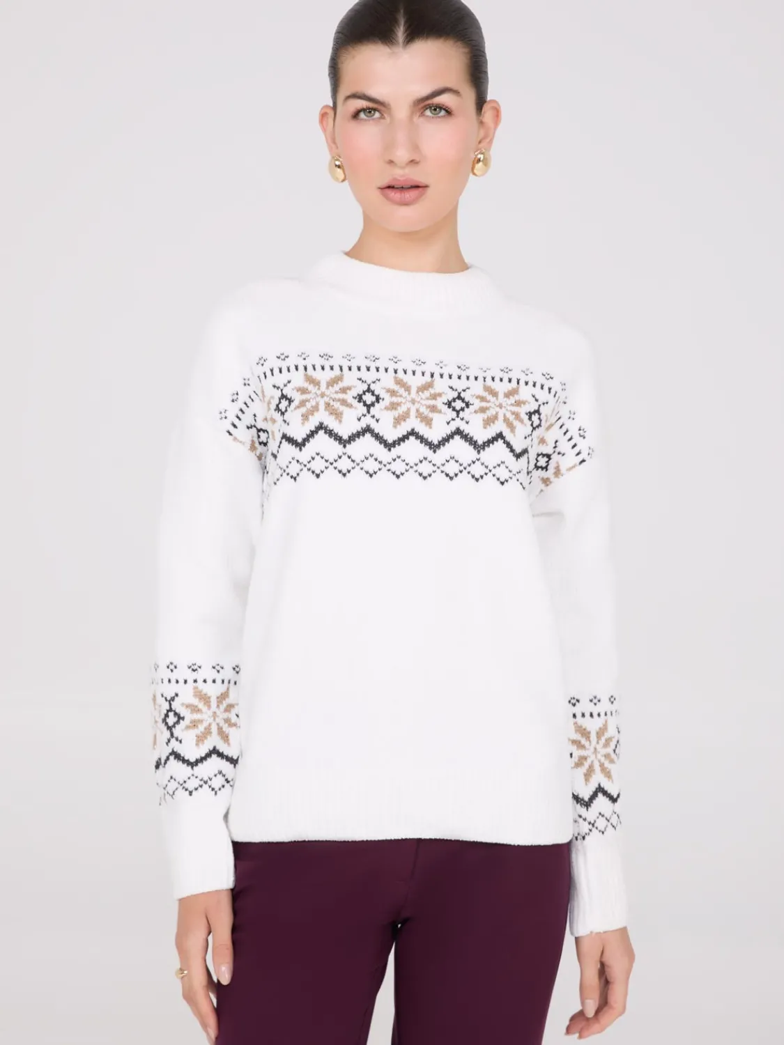 Suzy Shier Long Sleeve|Sweaters & Cardigans>Fair Isle Mock Neck Chenille Sweater