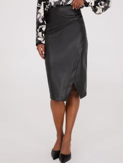 Suzy Shier Skirts>Faux Leather Front Wrap Pencil Skirt
