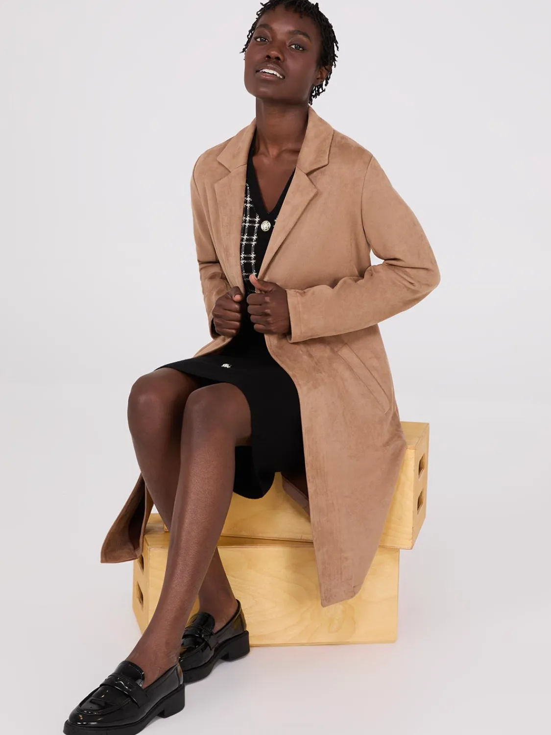 Suzy Shier Coats|Coats>Faux Suede Car Coat