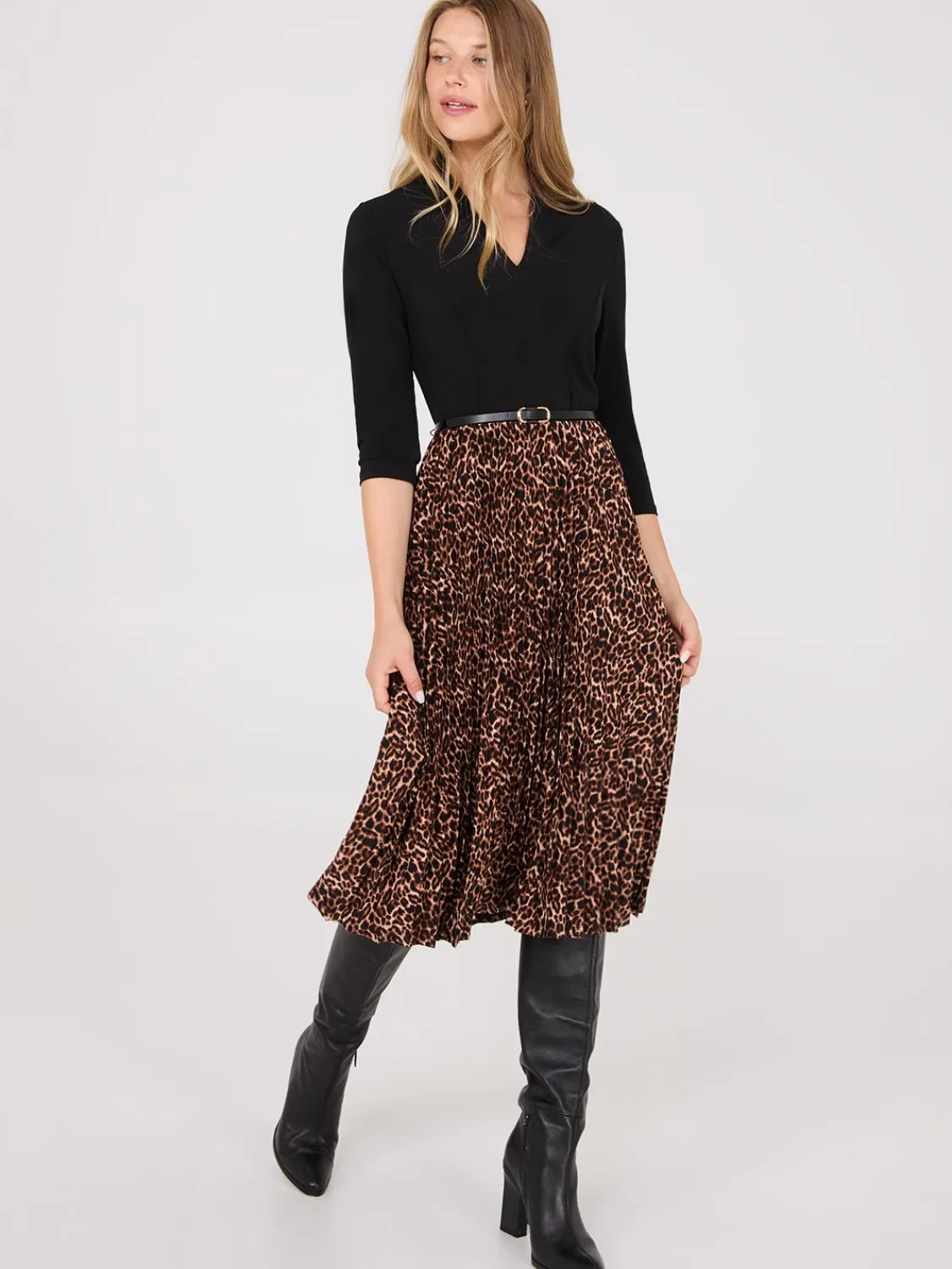 Suzy Shier Work Dresses|Dresses>2-Fer Animal Print Belted Dress
